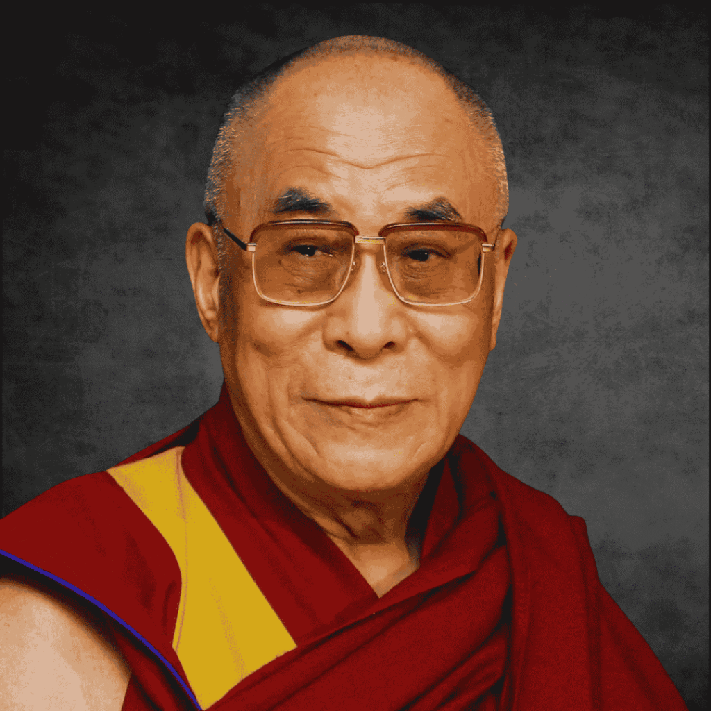 The Dalai Lama in traditional robes, symbolizing his spiritual leadership amid succession debates."